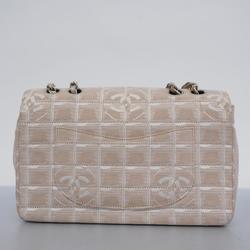 Chanel Shoulder Bag New Travel W Chain Canvas Beige Women's