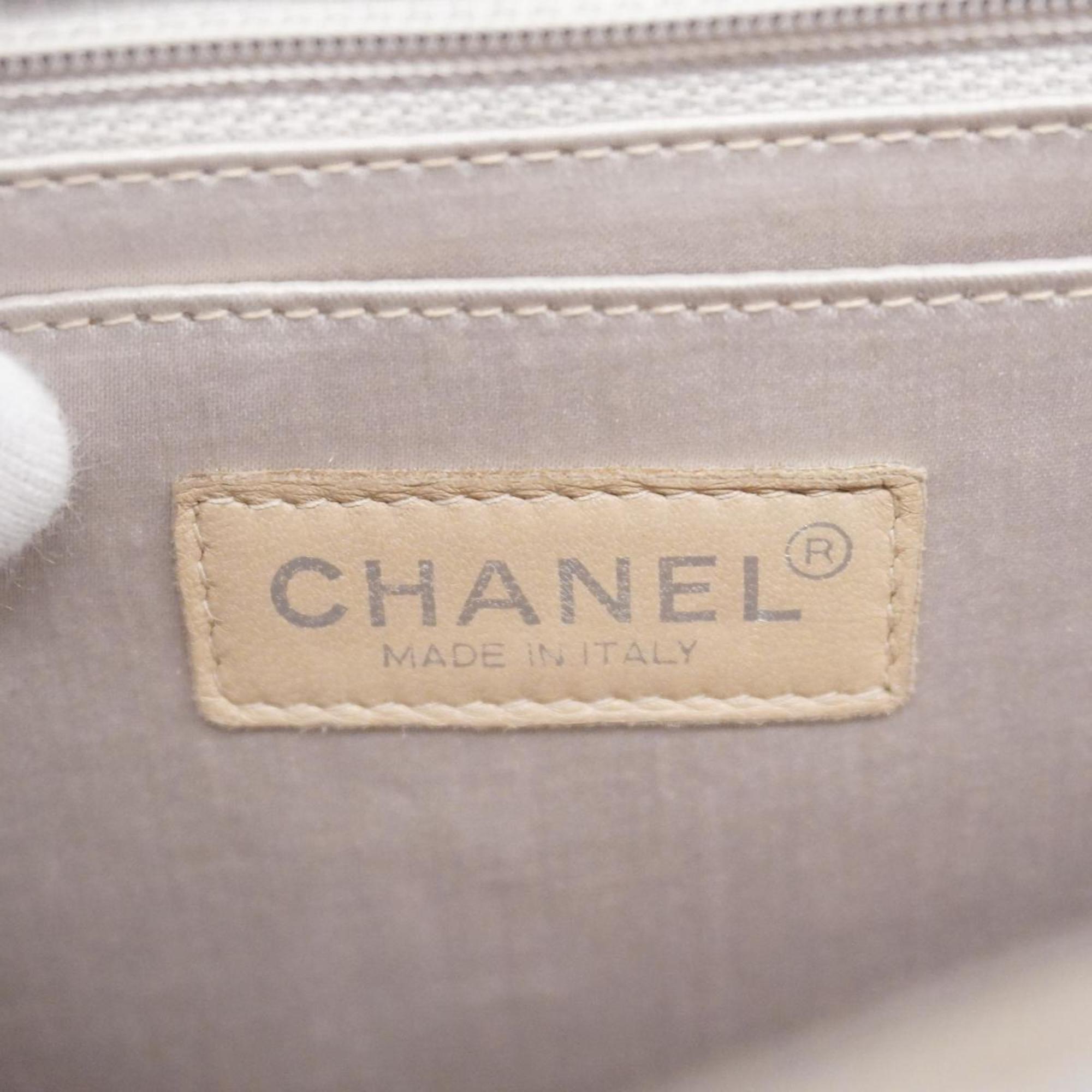 Chanel Shoulder Bag New Travel W Chain Canvas Beige Women's