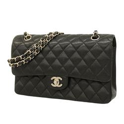 Chanel Shoulder Bag Matelasse W Flap Chain Caviar Skin Black Women's