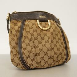 Gucci Shoulder Bag GG Canvas Abby 203257 Leather Brown Women's