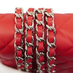 Chanel Shoulder Wallet Matelasse Chain Lambskin Red Women's