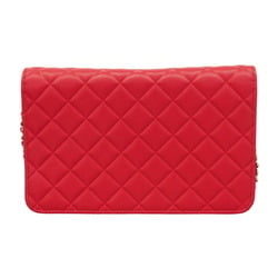 Chanel Shoulder Wallet Matelasse Chain Lambskin Red Women's