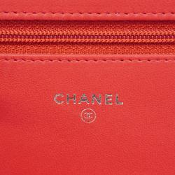 Chanel Shoulder Wallet Matelasse Chain Lambskin Red Women's