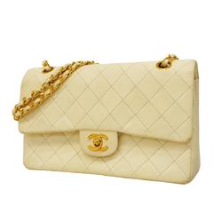 Chanel Shoulder Bag Matelasse W Flap Chain Lambskin White Women's