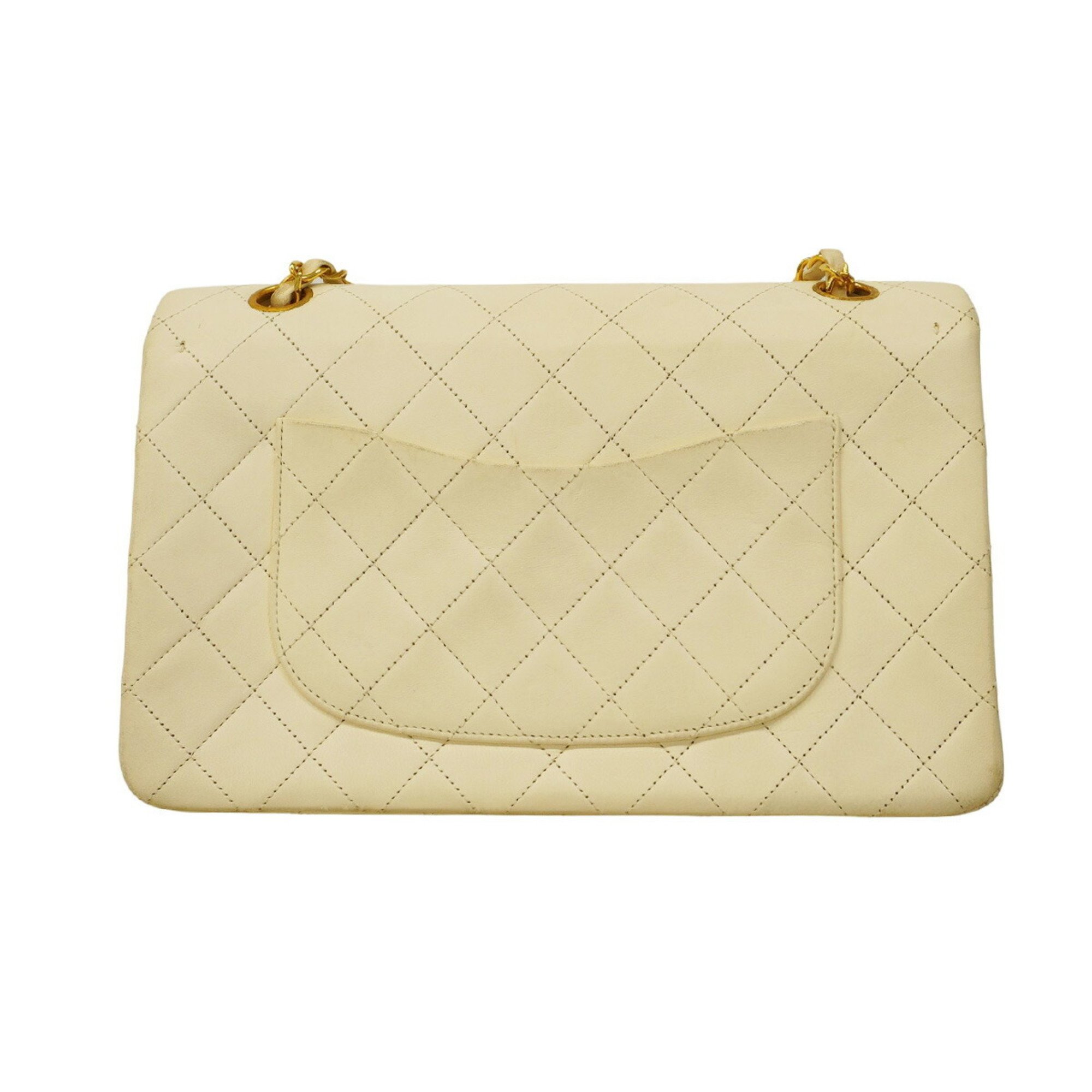 Chanel Shoulder Bag Matelasse W Flap Chain Lambskin White Women's