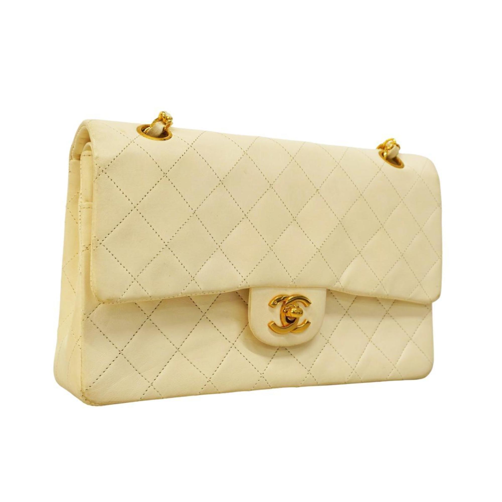 Chanel Shoulder Bag Matelasse W Flap Chain Lambskin White Women's