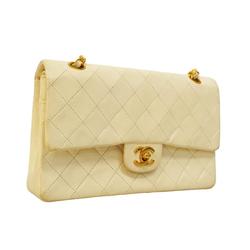 Chanel Shoulder Bag Matelasse W Flap Chain Lambskin White Women's