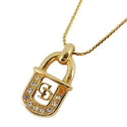 Christian Dior Necklace CD Padlock Rhinestone GP Plated Gold Women's