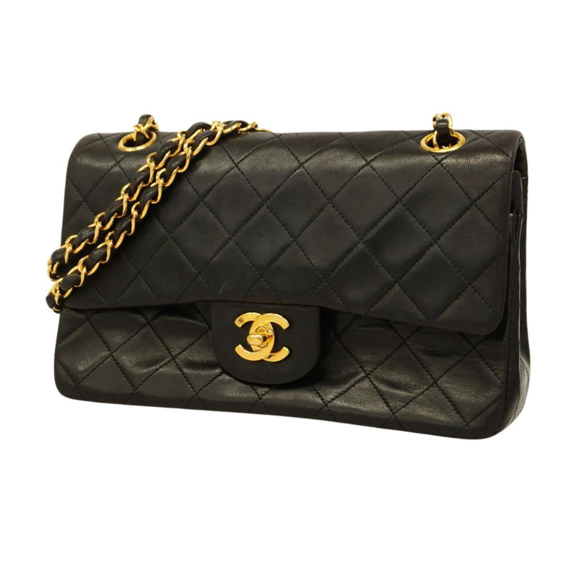 Chanel Shoulder Bag Matelasse W Flap Chain Lambskin Black Women's