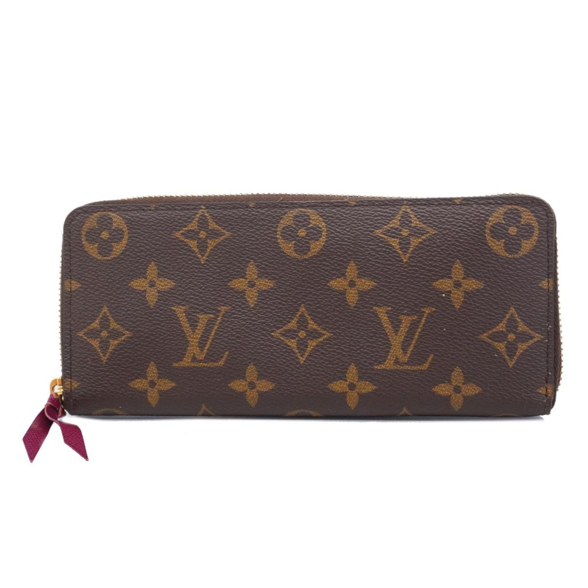 Louis Vuitton Long Wallet Monogram Portefeuille Clemence M60742 Brown Fuchsia Ladies