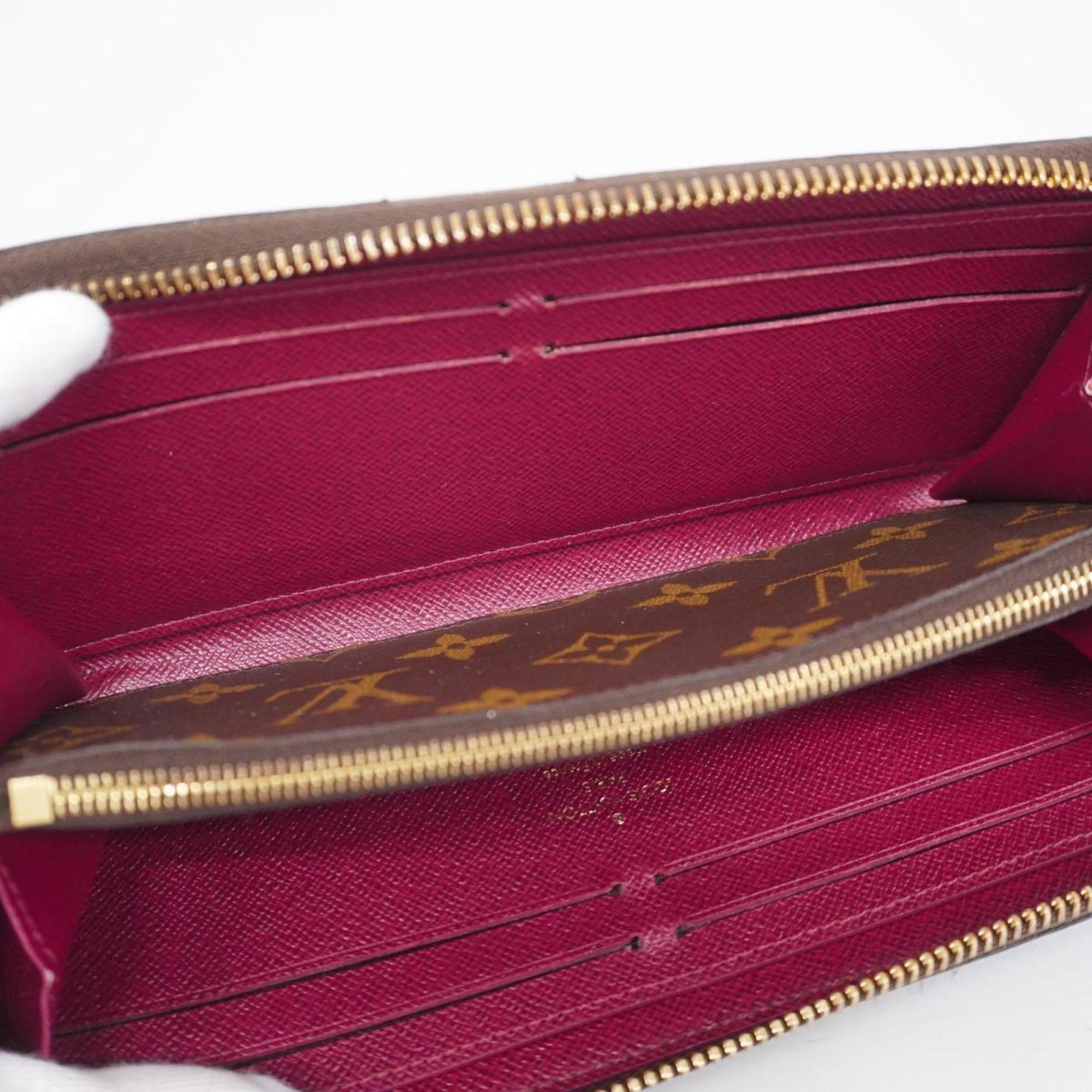 Louis Vuitton Long Wallet Monogram Portefeuille Clemence M60742 Brown Fuchsia Ladies