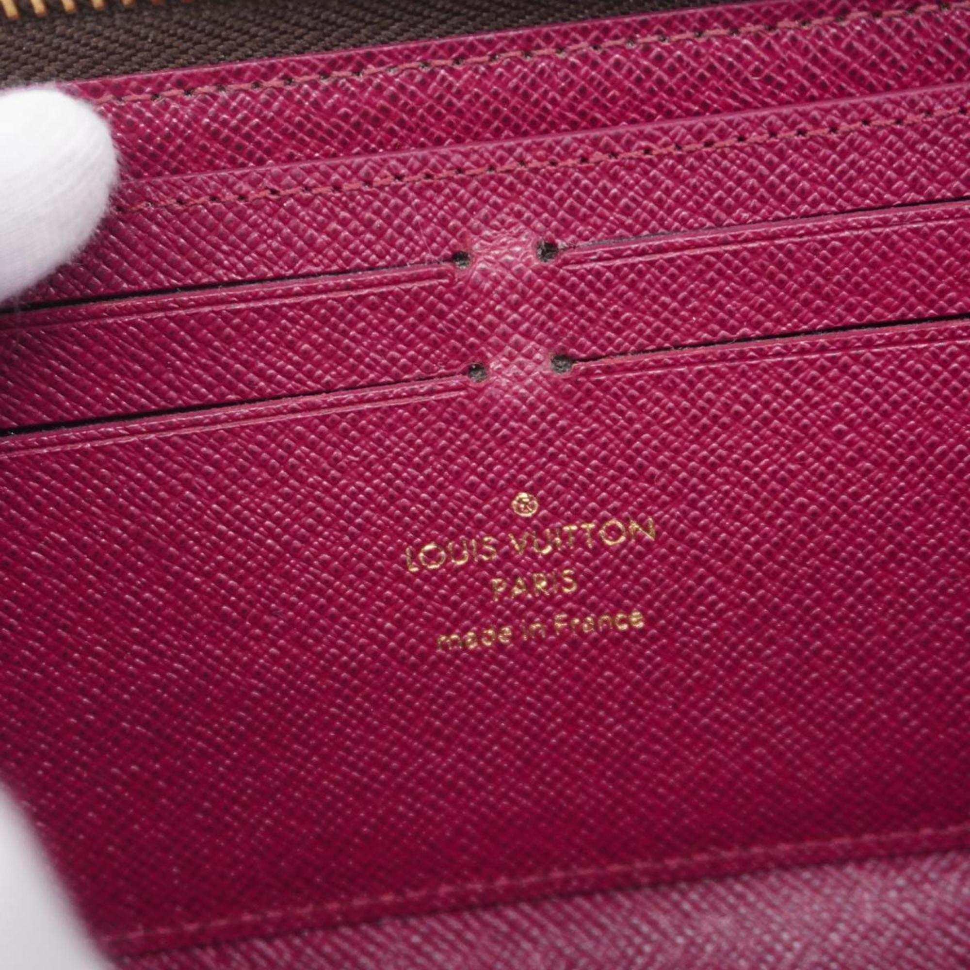 Louis Vuitton Long Wallet Monogram Portefeuille Clemence M60742 Brown Fuchsia Ladies