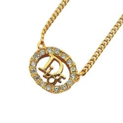 Christian Dior Necklace Oval Rhinestone GP Plated Gold Women's