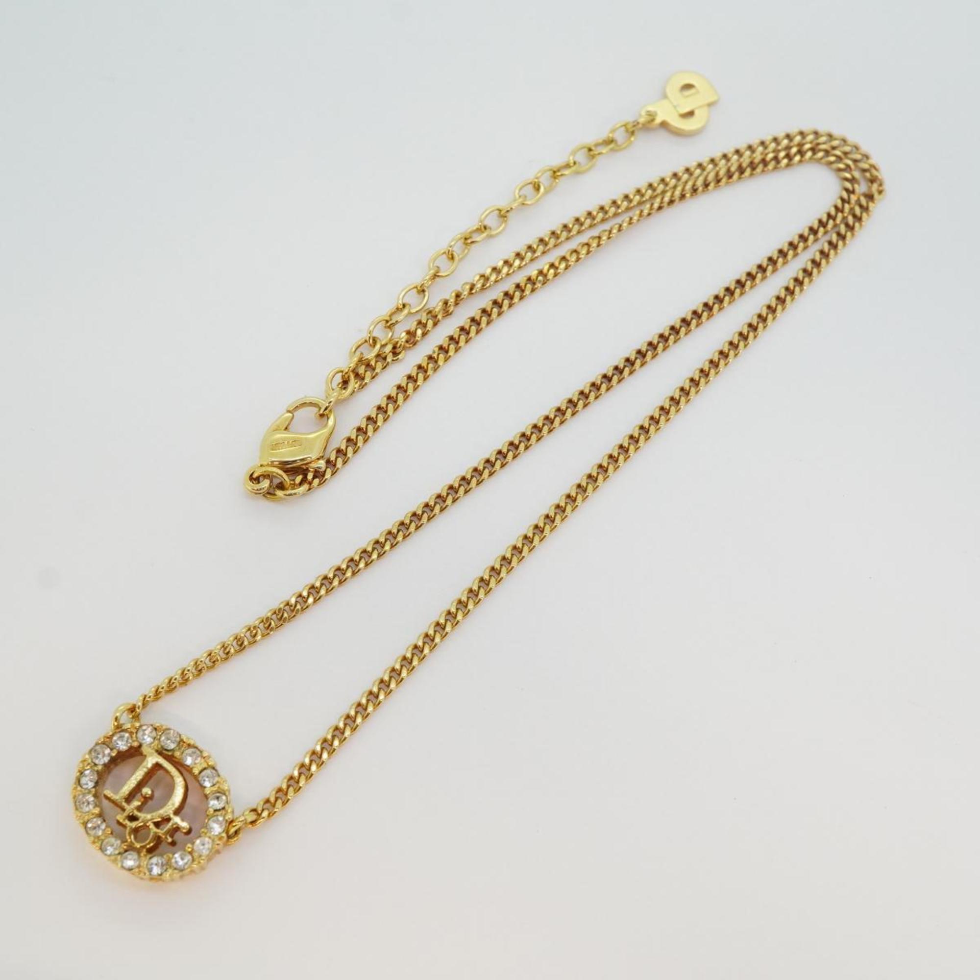 Christian Dior Necklace Oval Rhinestone GP Plated Gold Women's