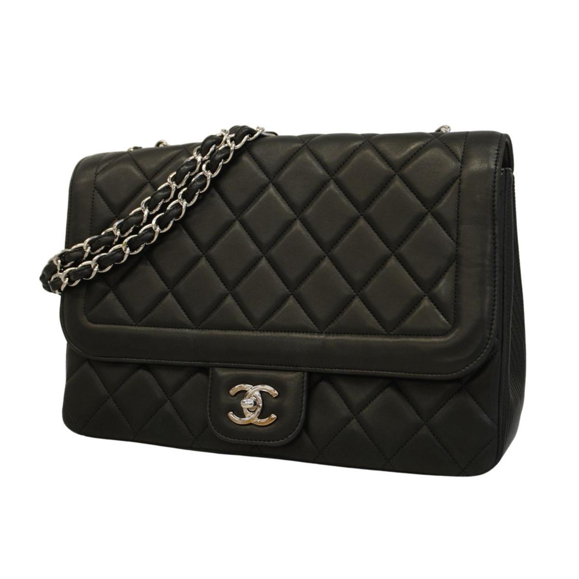 Chanel Shoulder Bag Deca Matelasse W Chain Lambskin Black Women's