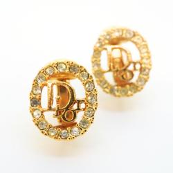 Christian Dior Earrings Oval Rhinestone GP Plated Gold Women's