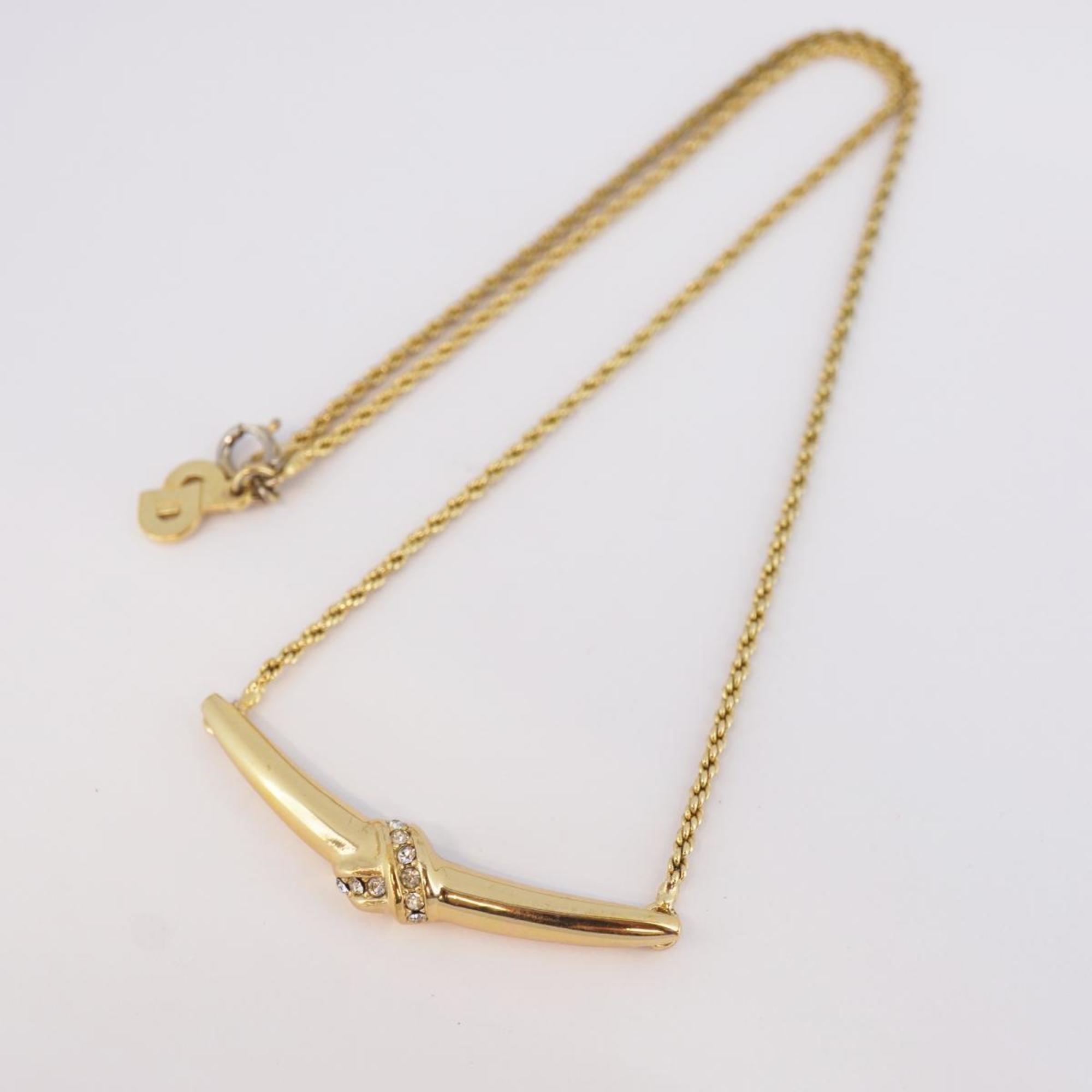 Christian Dior Necklace Rhinestone GP Plated Gold Women's