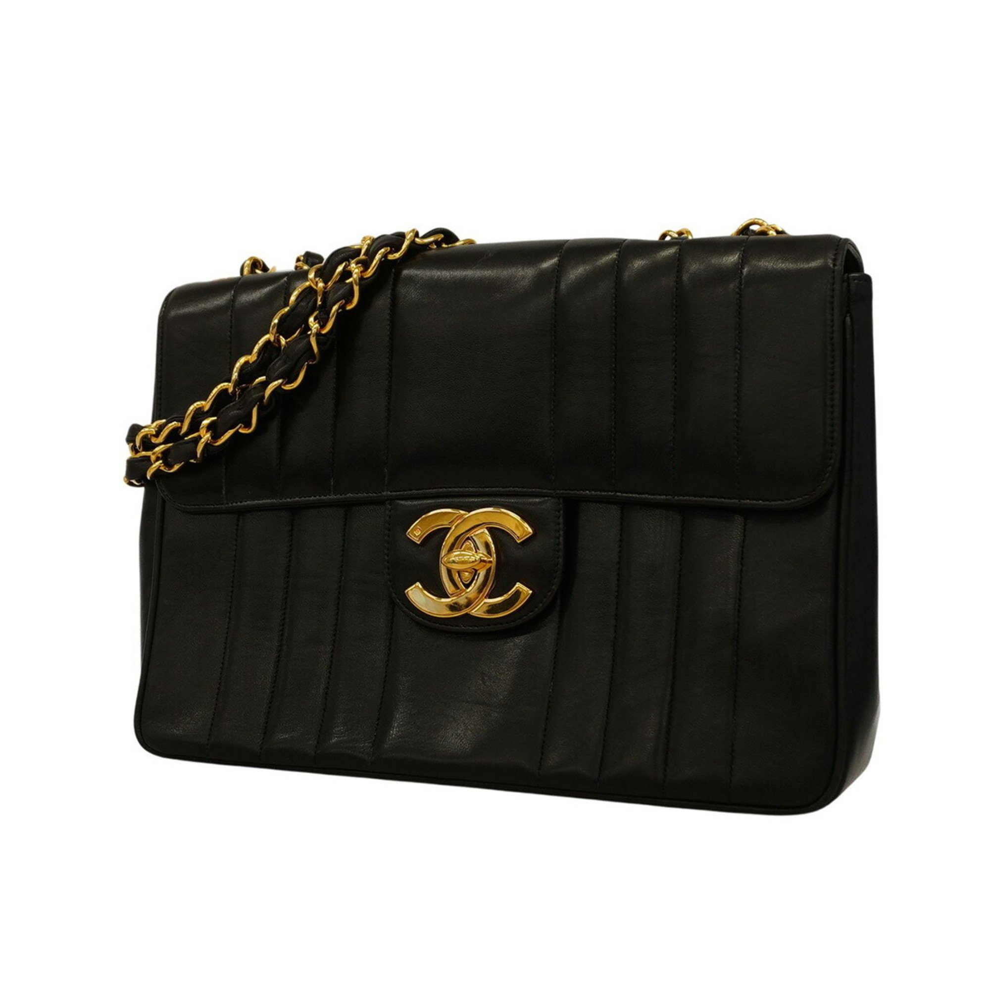 Chanel Shoulder Bag Mademoiselle W Chain Lambskin Black Women's