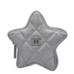 Chanel Pouch Matelasse Leather Silver Women's