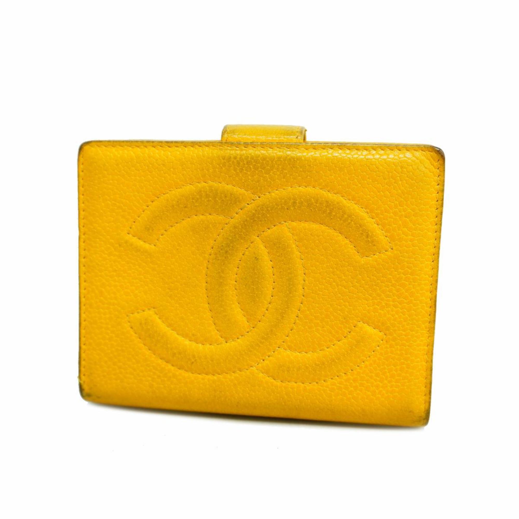 Chanel Wallet Caviar Skin Yellow Women's