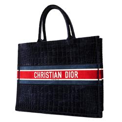 Christian Dior Tote Bag Book Large Velvet Navy Women's