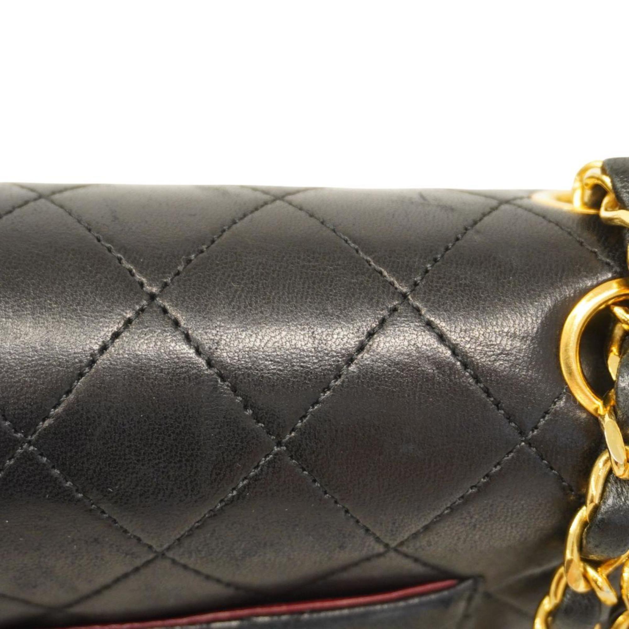 Chanel Shoulder Bag Matelasse W Flap Chain Lambskin Black Women's