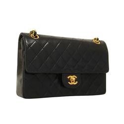 Chanel Shoulder Bag Matelasse W Flap Chain Lambskin Black Women's