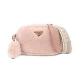 PRADA Shoulder Bag Shearling Pink 1BH192 Gold Hardware