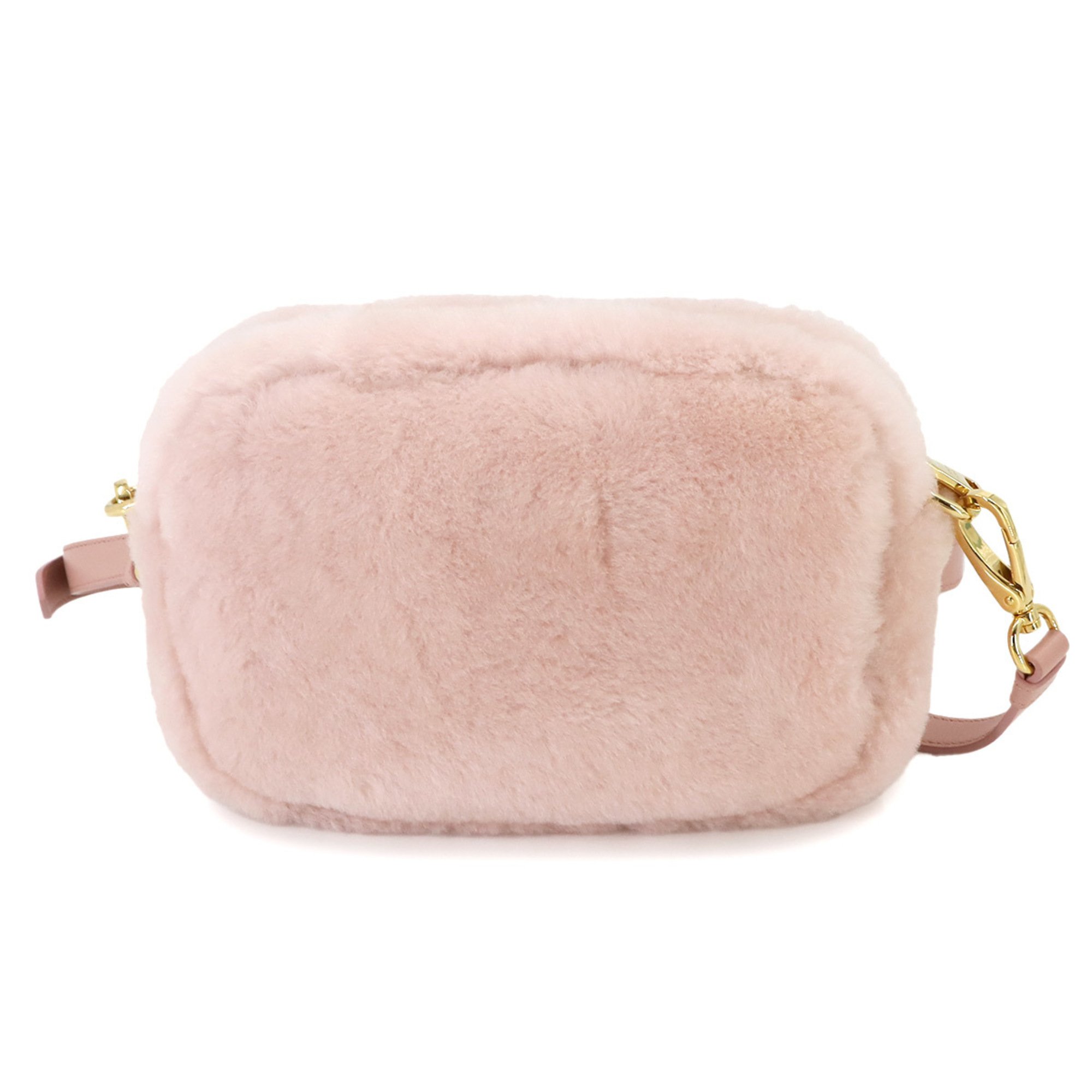 PRADA Shoulder Bag Shearling Pink 1BH192 Gold Hardware