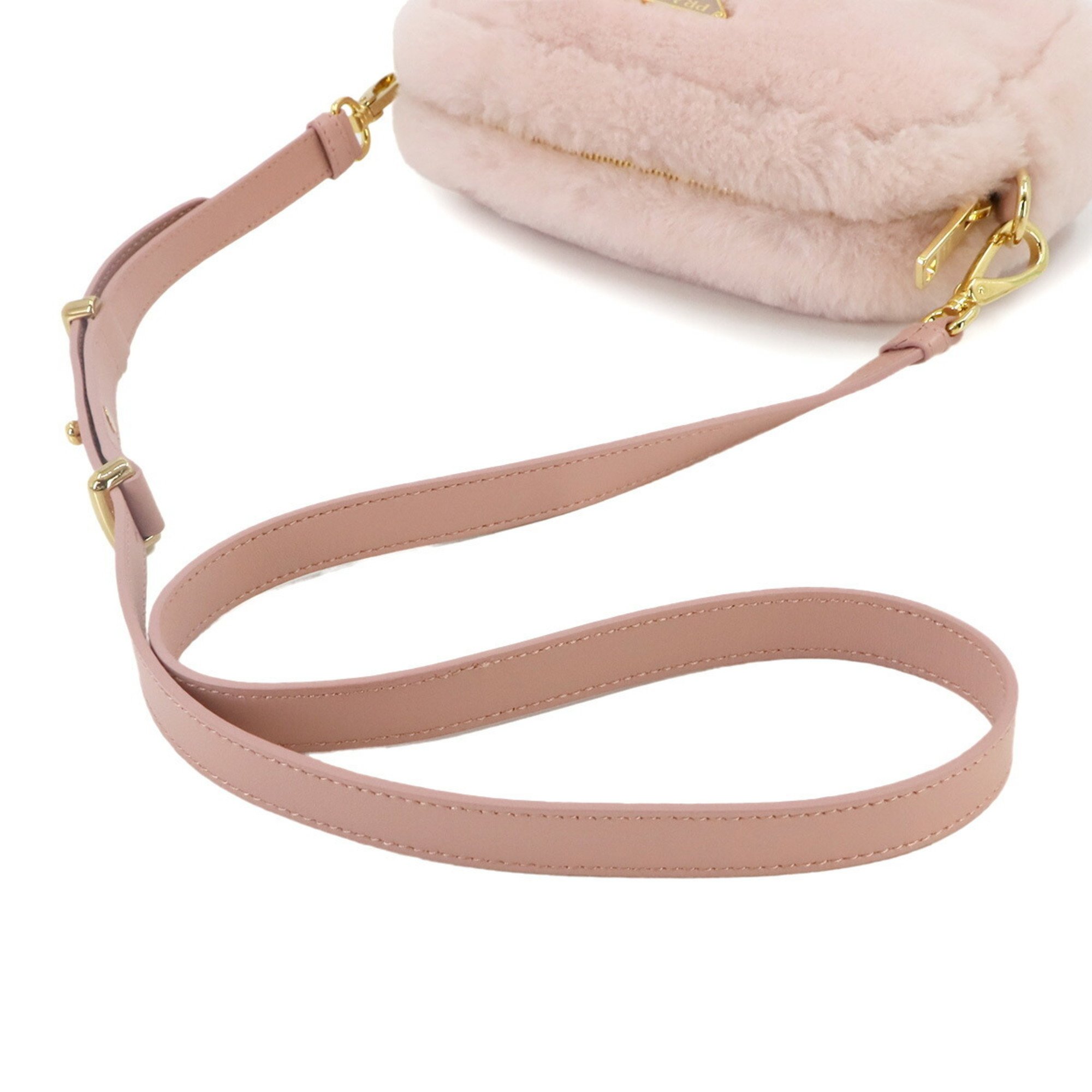 PRADA Shoulder Bag Shearling Pink 1BH192 Gold Hardware