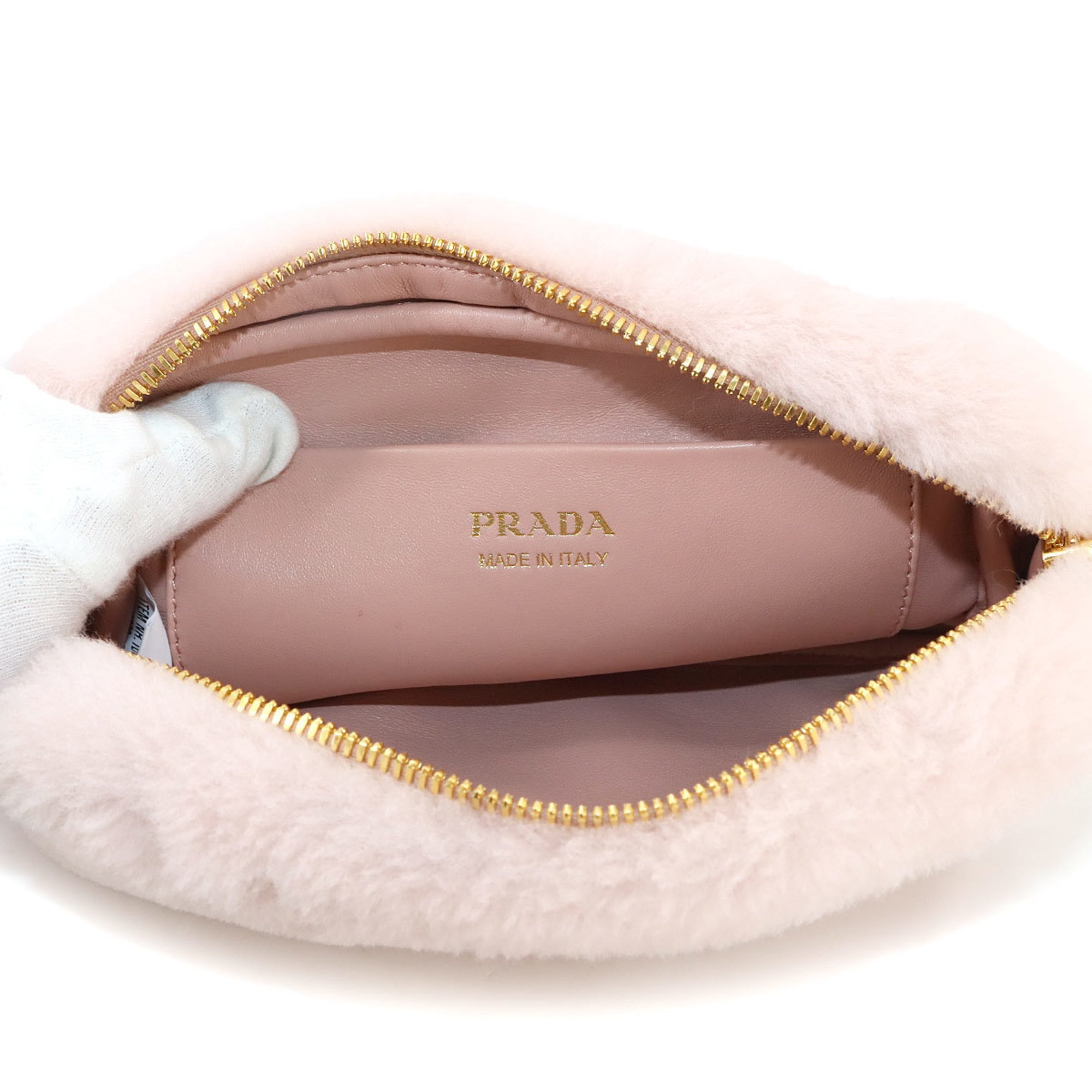 PRADA Shoulder Bag Shearling Pink 1BH192 Gold Hardware