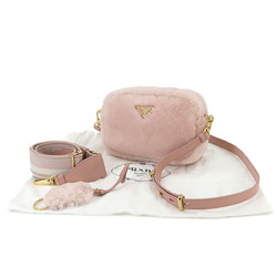 PRADA Shoulder Bag Shearling Pink 1BH192 Gold Hardware