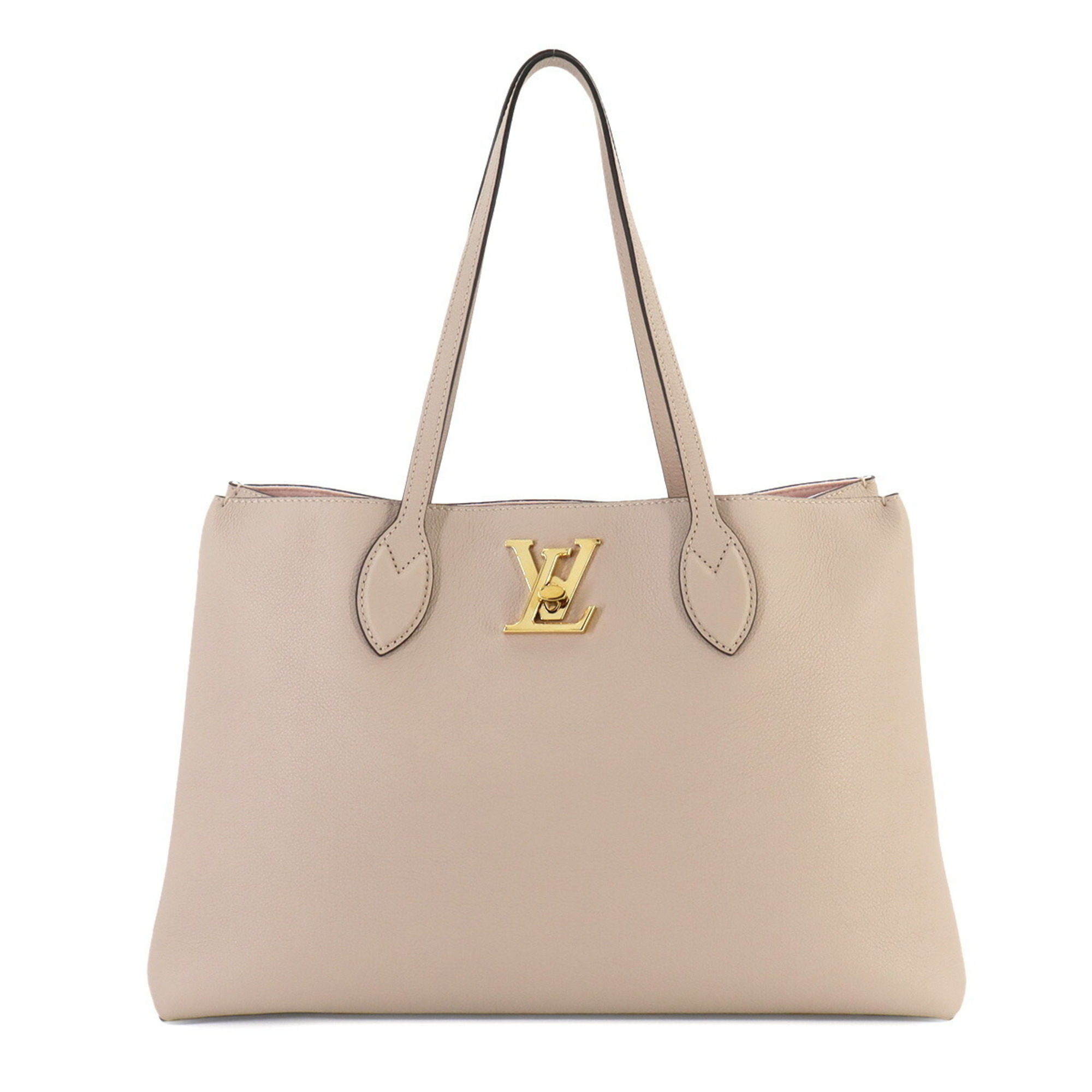 Louis Vuitton Lockme Shopper Leather Greige M57346 Gold Hardware RFID