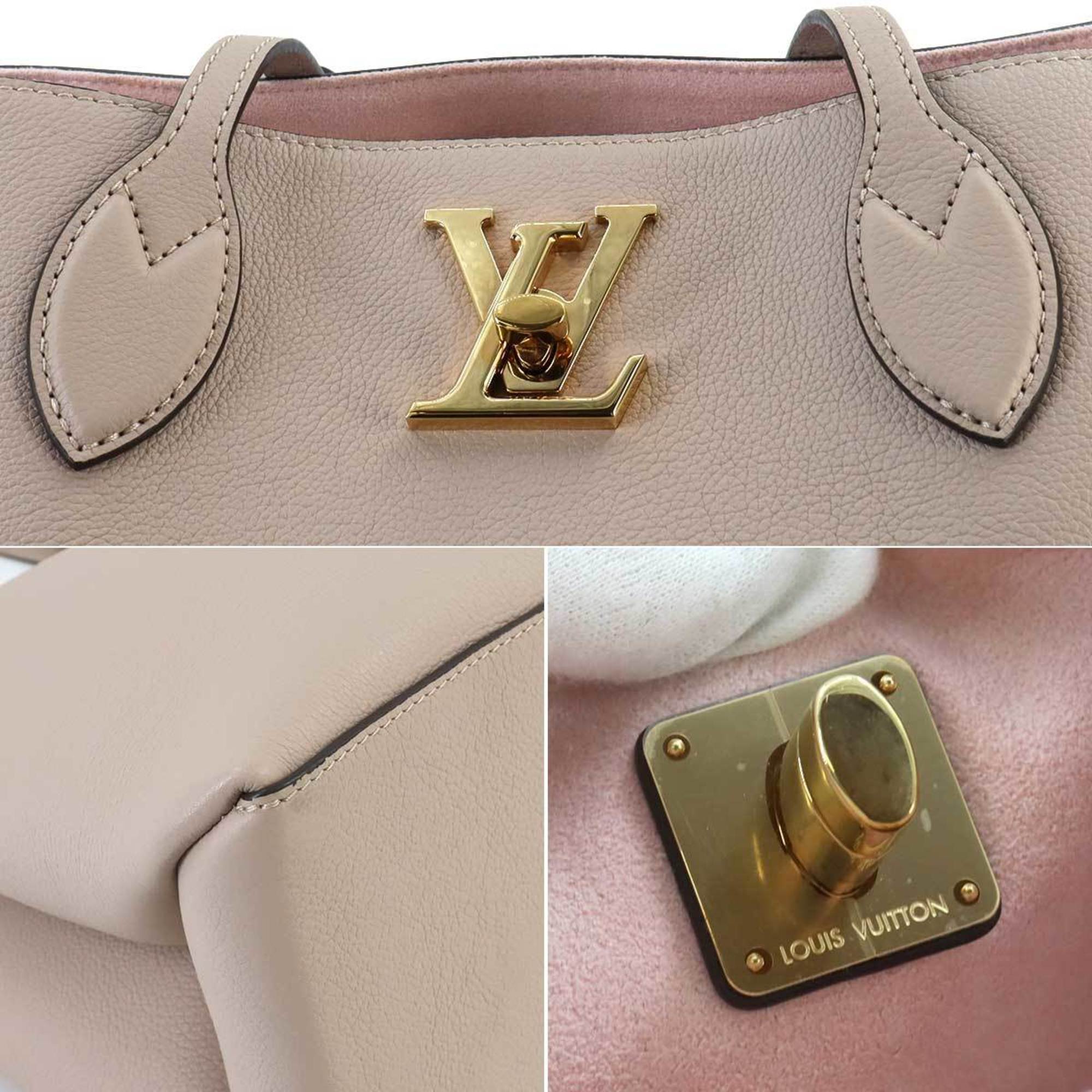 Louis Vuitton Lockme Shopper Leather Greige M57346 Gold Hardware RFID