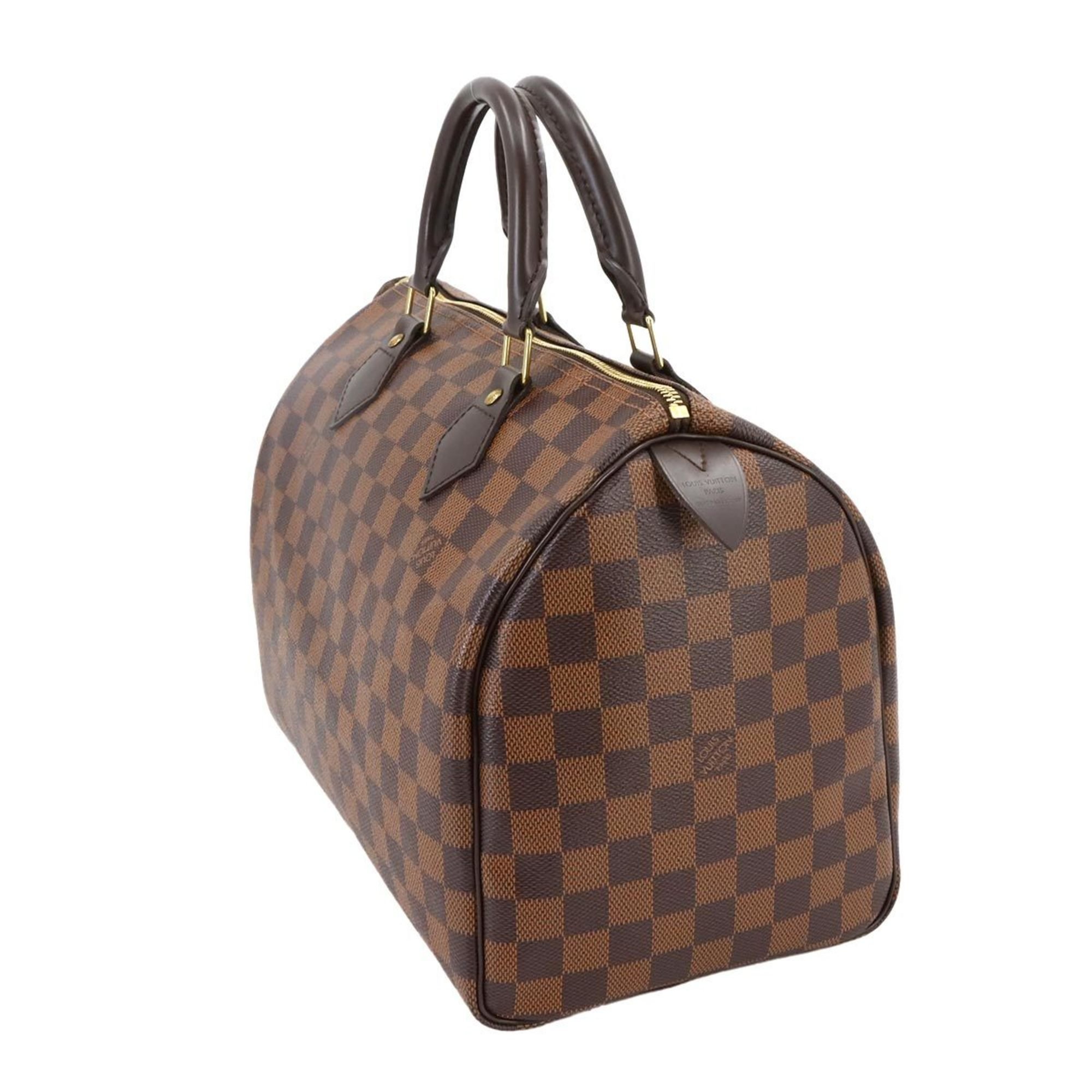 Louis Vuitton Damier Speedy 30 Handbag Ebene Brown N41531 Gold Hardware