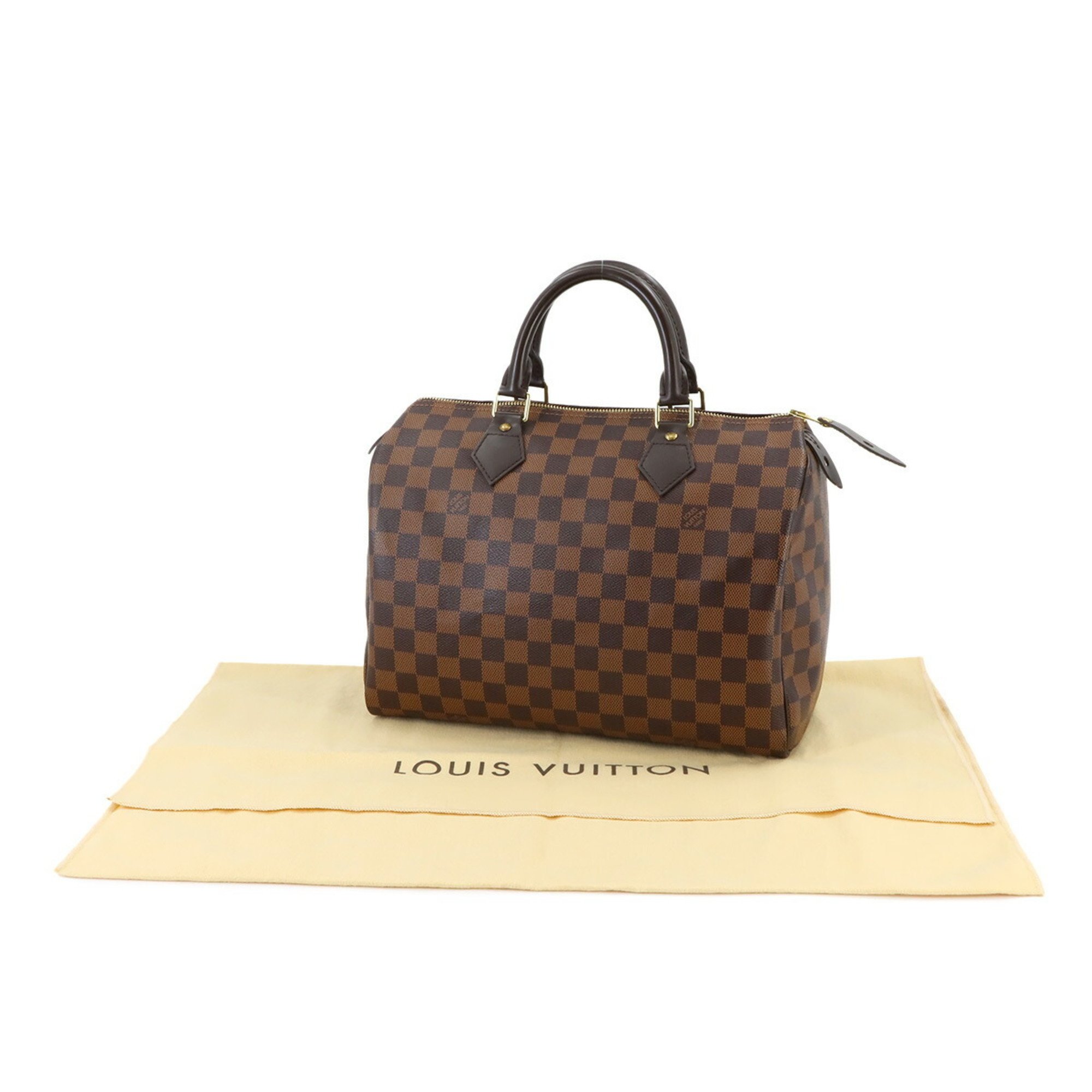 Louis Vuitton Damier Speedy 30 Handbag Ebene Brown N41531 Gold Hardware