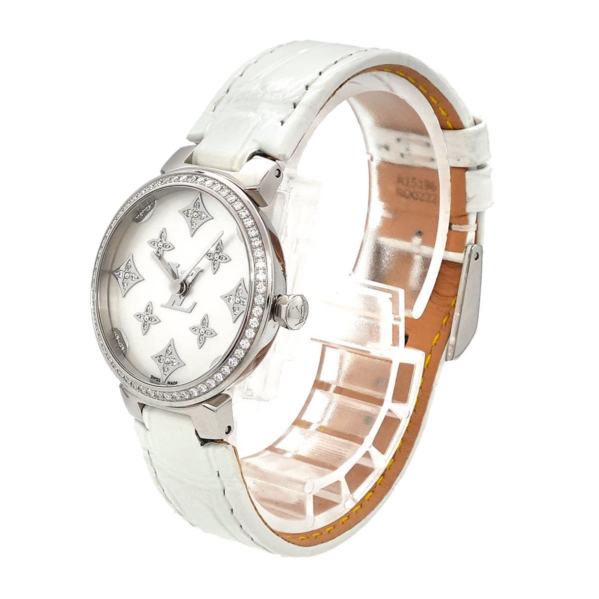 Louis Vuitton Tambour QA109 Ladies' Watch Diamond Bezel White Shell Quartz