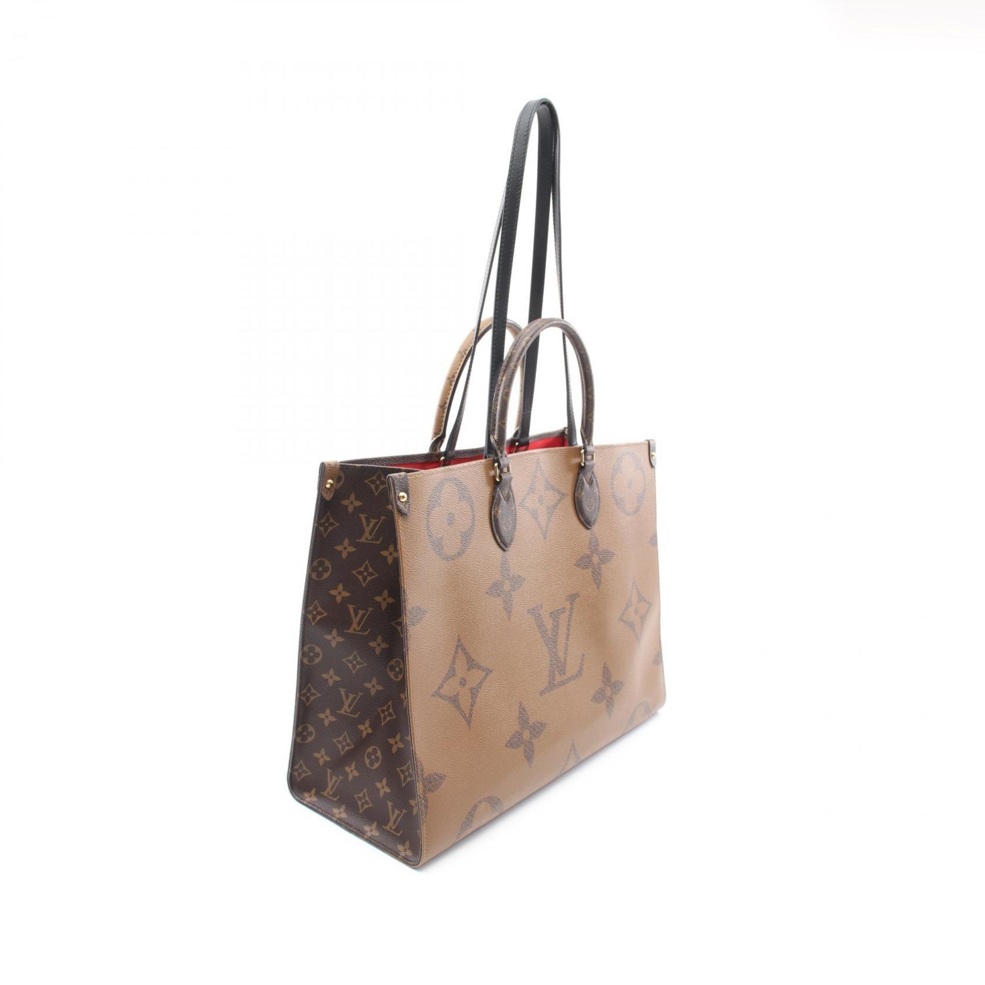 LOUIS VUITTON On the Go GM Shoulder Bag, Coated Canvas, Leather, Monogram Giant Reverse, Women's, Brown, M45320