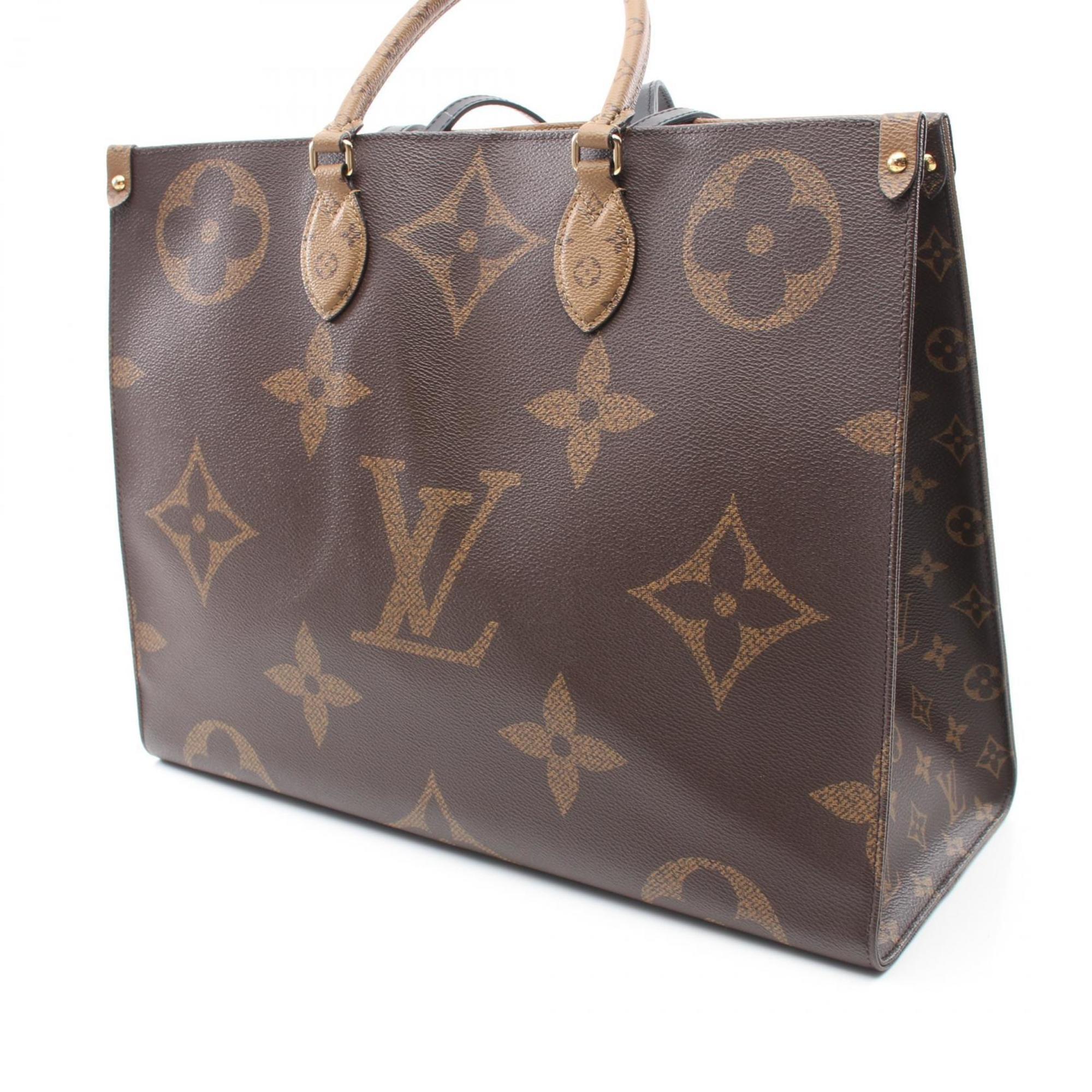 LOUIS VUITTON On the Go GM Shoulder Bag, Coated Canvas, Leather, Monogram Giant Reverse, Women's, Brown, M45320