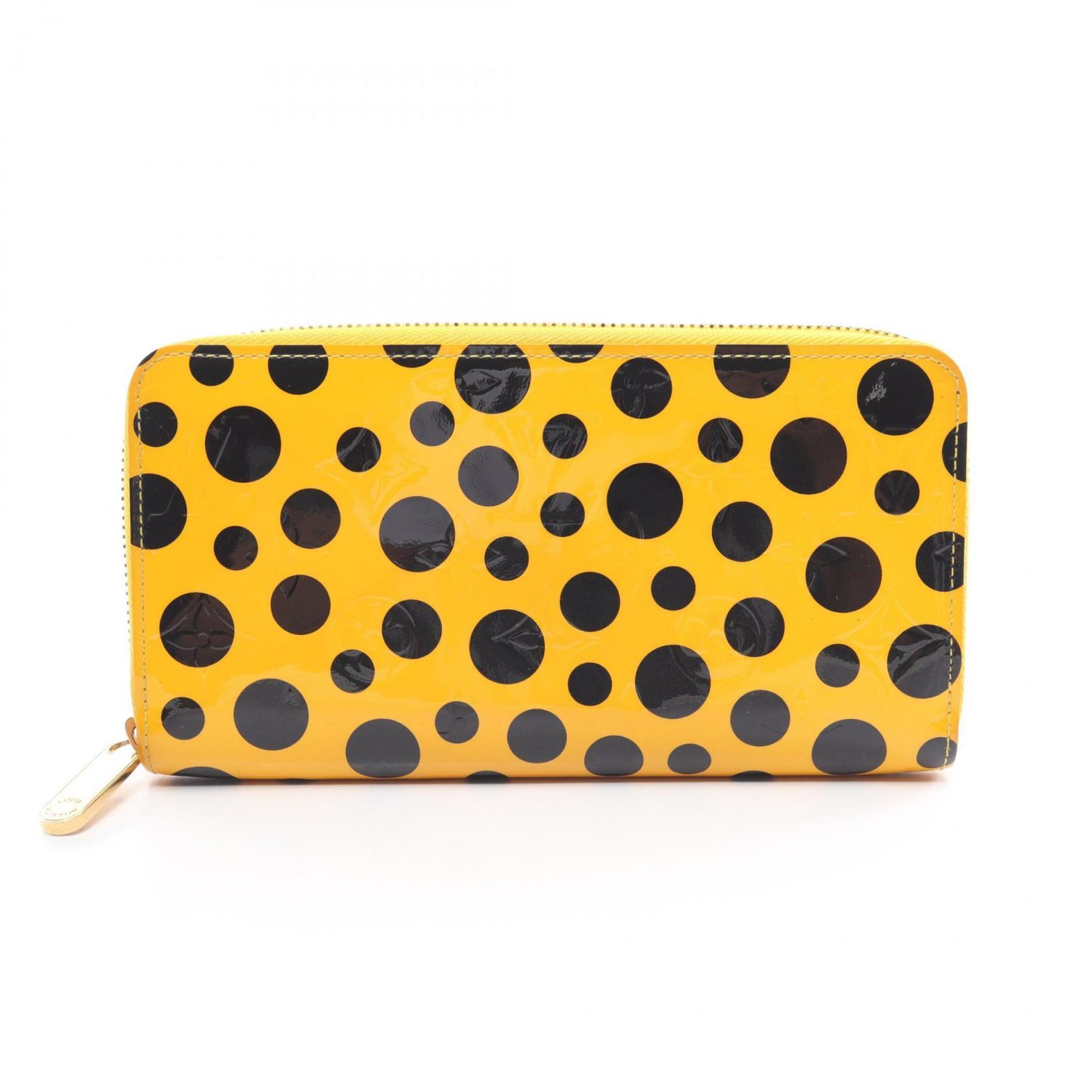 Louis Vuitton LOUIS VUITTON Zippy Wallet Dot Infinity Round Long Leather Vernis Women's Yellow Black M91571