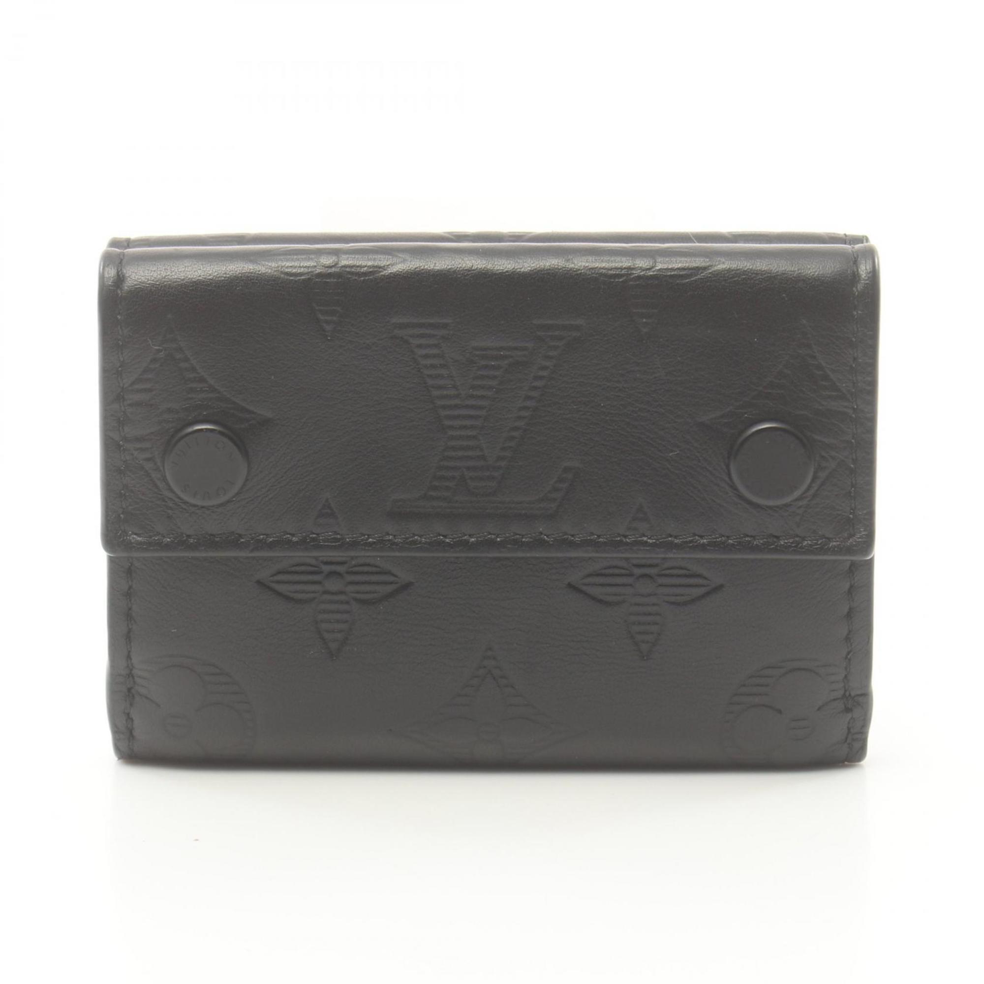 LOUIS VUITTON Discovery Compact Wallet Monogram Shadow Tri-fold Leather Men's Black M67631