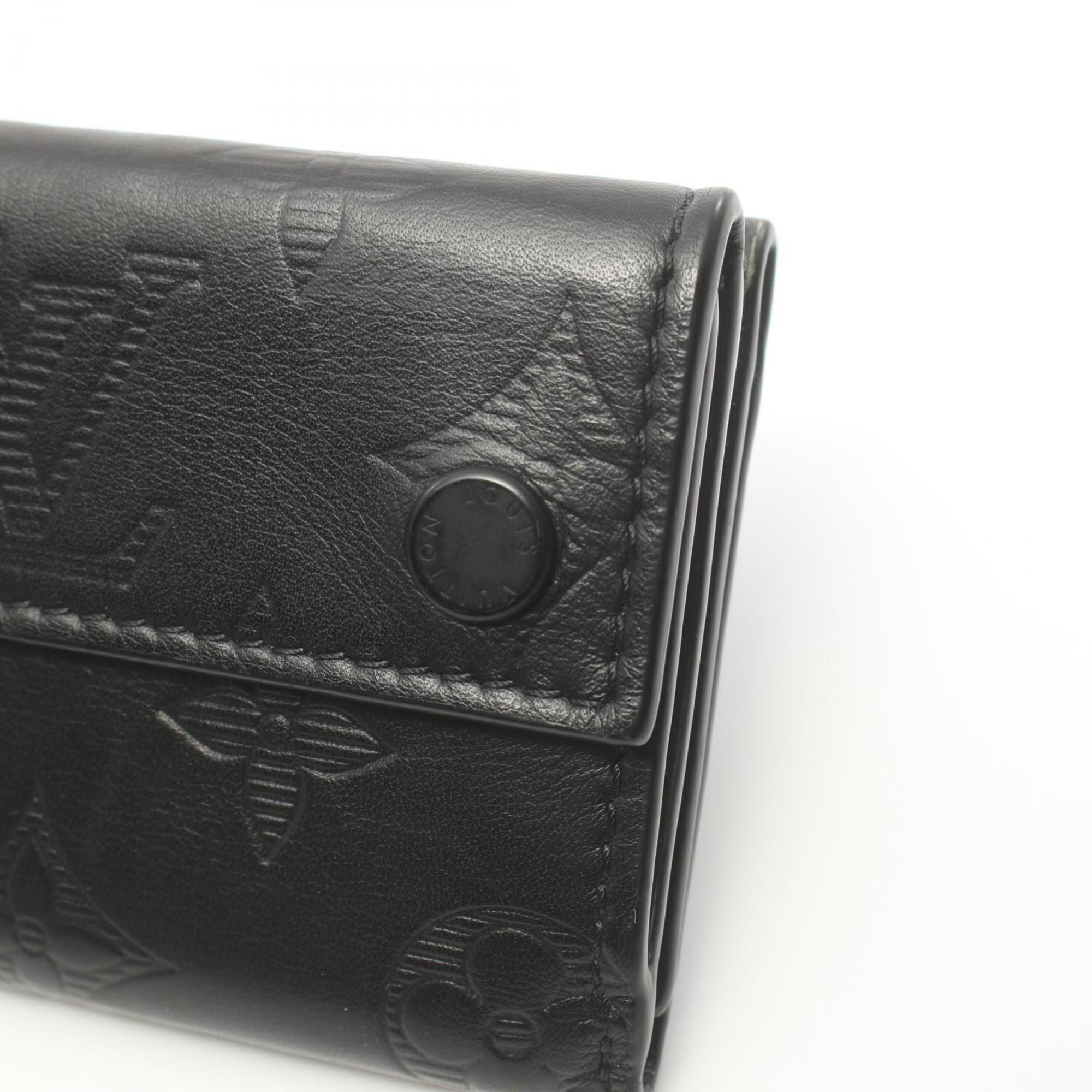 LOUIS VUITTON Discovery Compact Wallet Monogram Shadow Tri-fold Leather Men's Black M67631