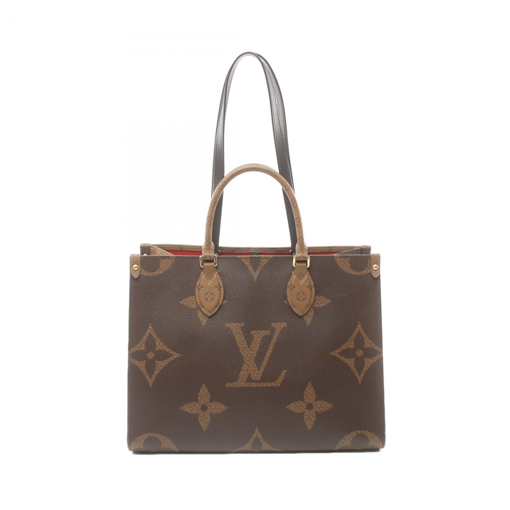 LOUIS VUITTON On the Go MM Monogram Giant Reverse Tote Bag, Coated Canvas, Leather, Women's, Brown, Beige, M45321