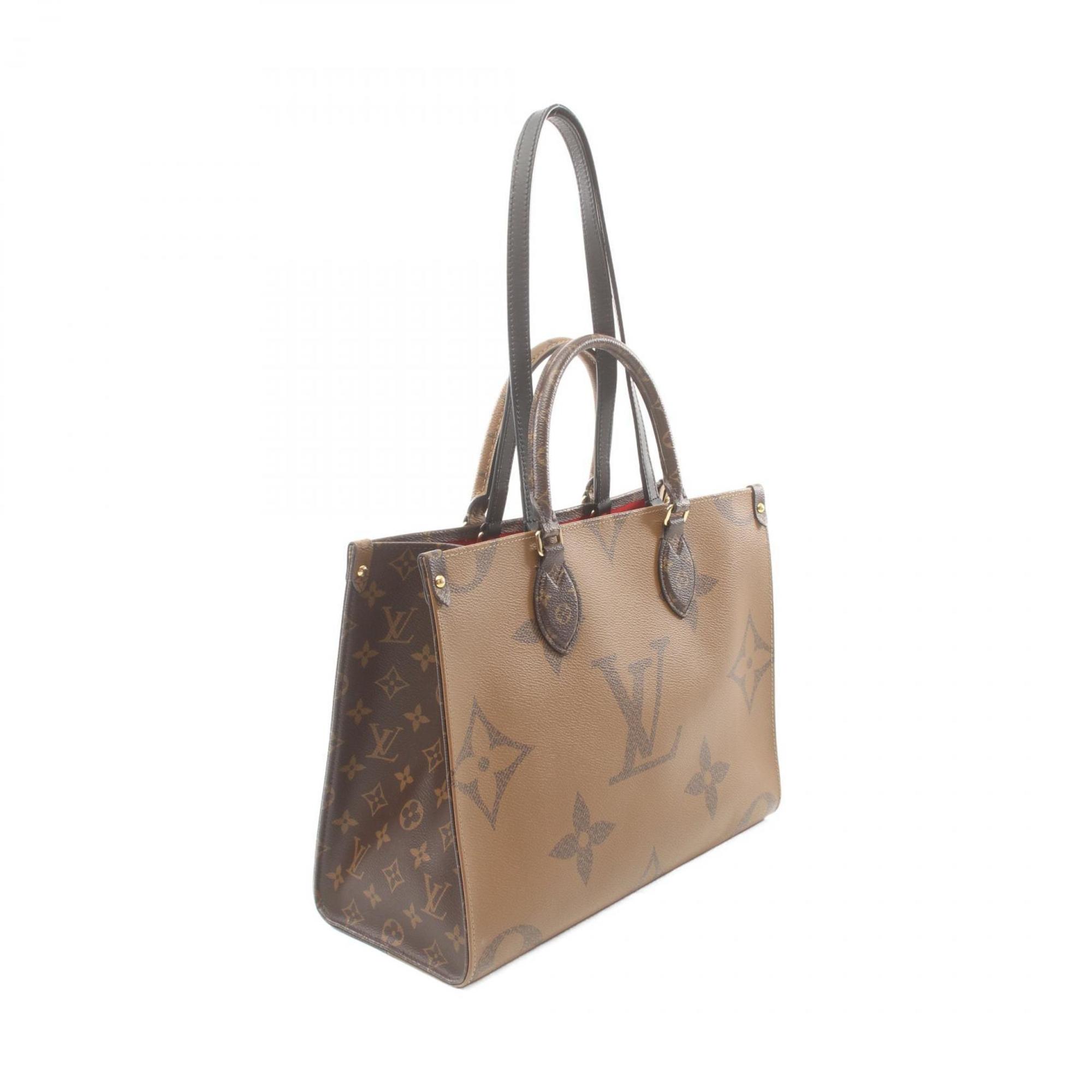 LOUIS VUITTON On the Go MM Monogram Giant Reverse Tote Bag, Coated Canvas, Leather, Women's, Brown, Beige, M45321