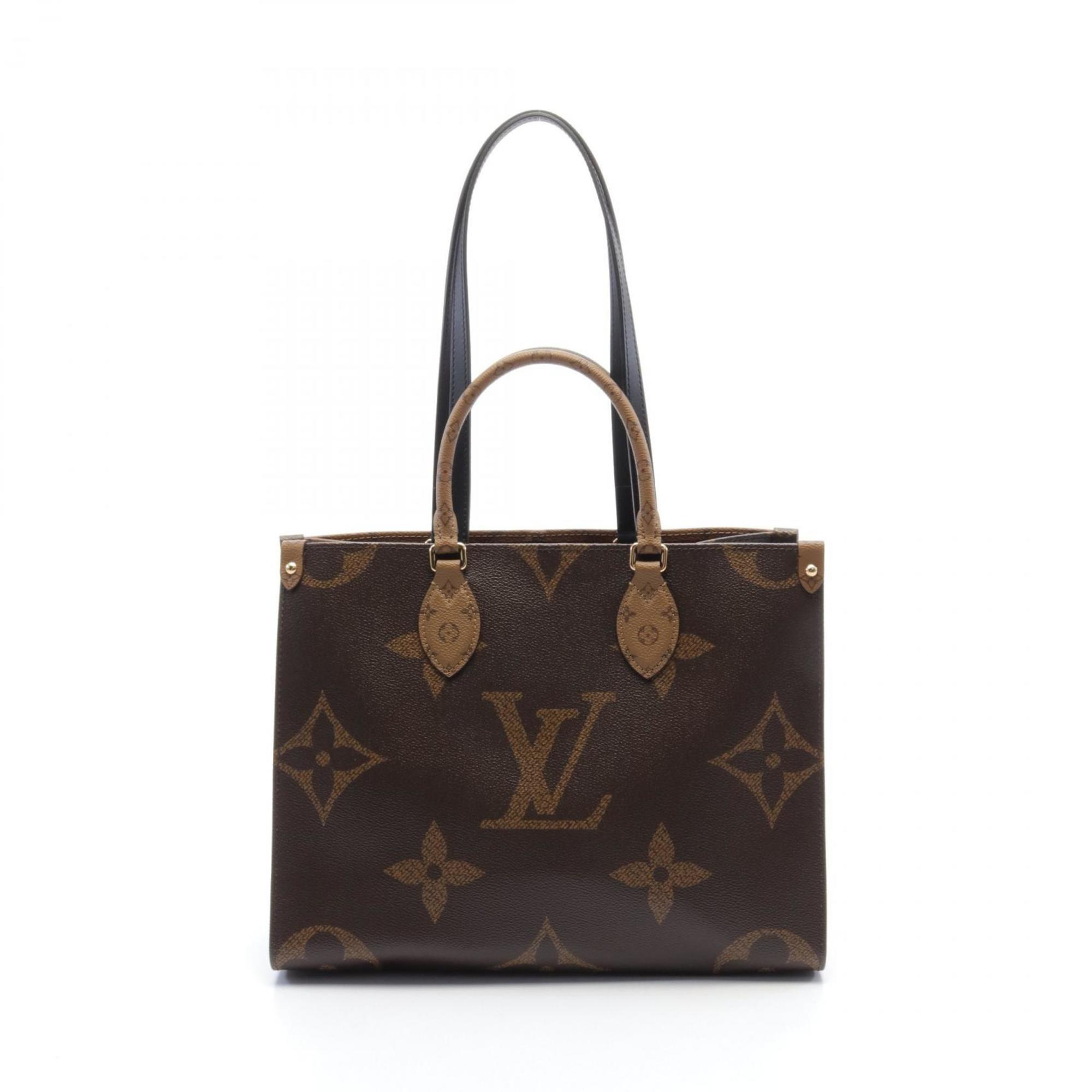 LOUIS VUITTON On the Go MM Tote Bag, Coated Canvas, Leather, Monogram Giant Reverse, Women's, Brown, Beige, M45321