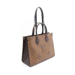 LOUIS VUITTON On the Go MM Tote Bag, Coated Canvas, Leather, Monogram Giant Reverse, Women's, Brown, Beige, M45321