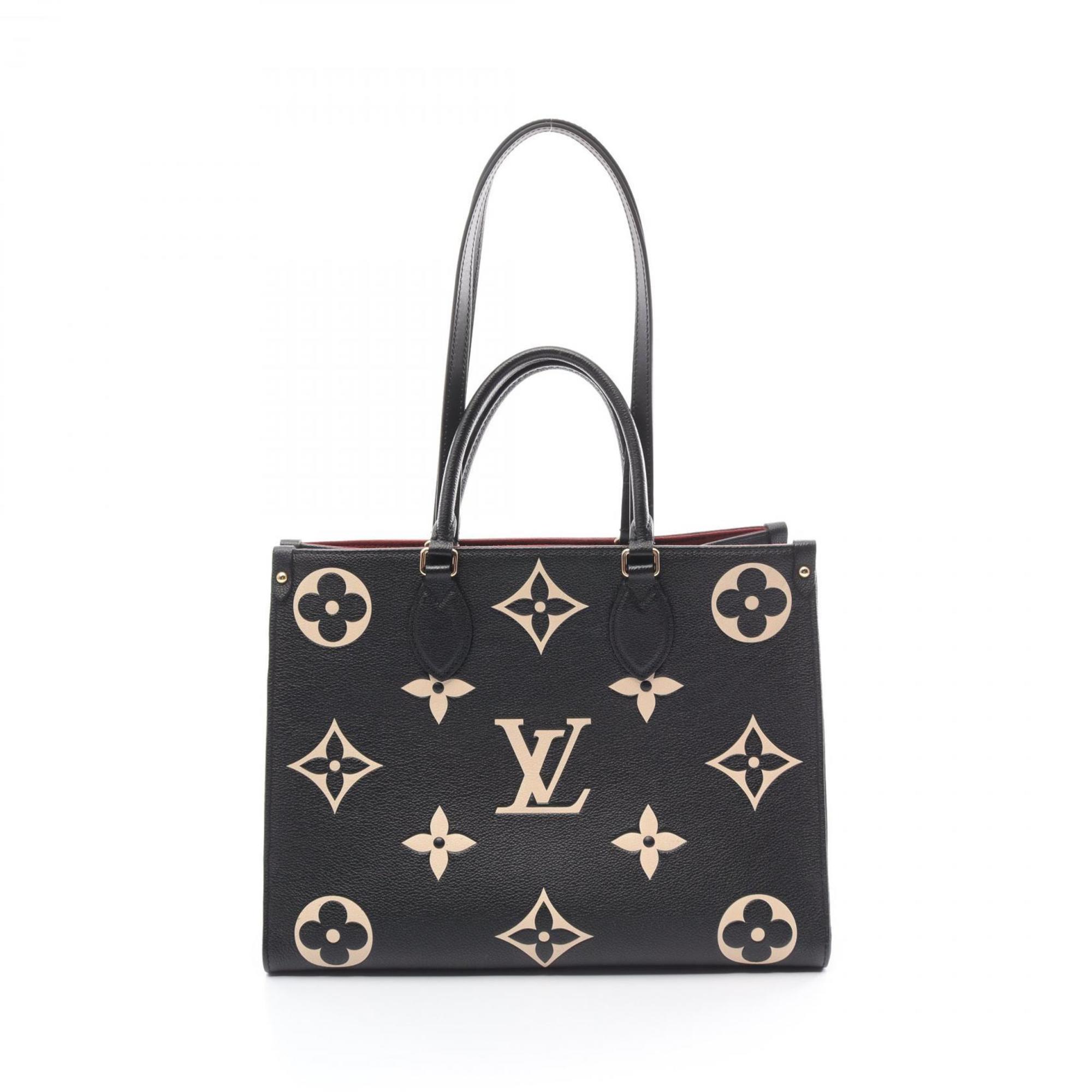 LOUIS VUITTON On the Go MM Bicolor Monogram Empreinte Tote Bag, Grain Leather, Women's, Black, Beige, M45495