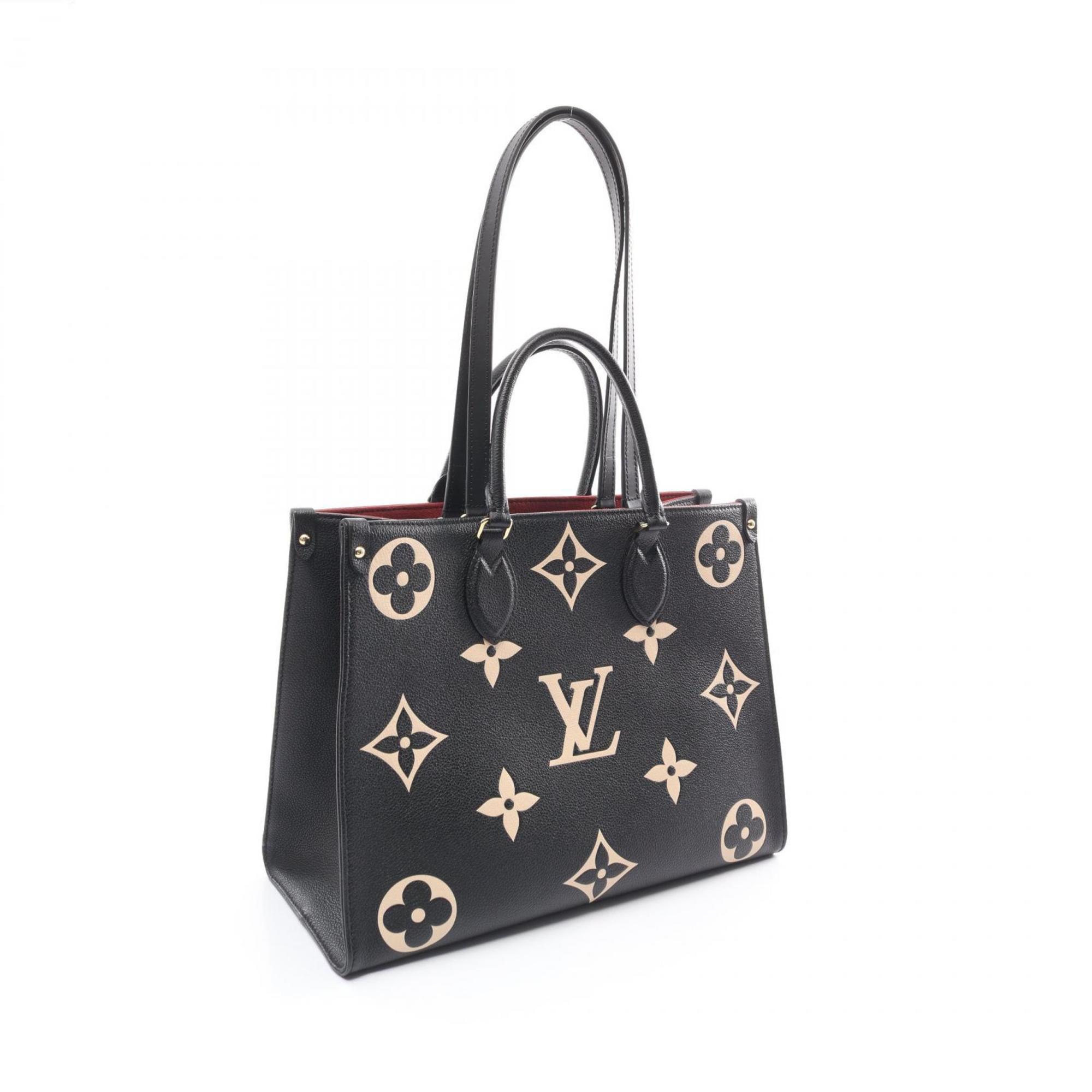 LOUIS VUITTON On the Go MM Bicolor Monogram Empreinte Tote Bag, Grain Leather, Women's, Black, Beige, M45495