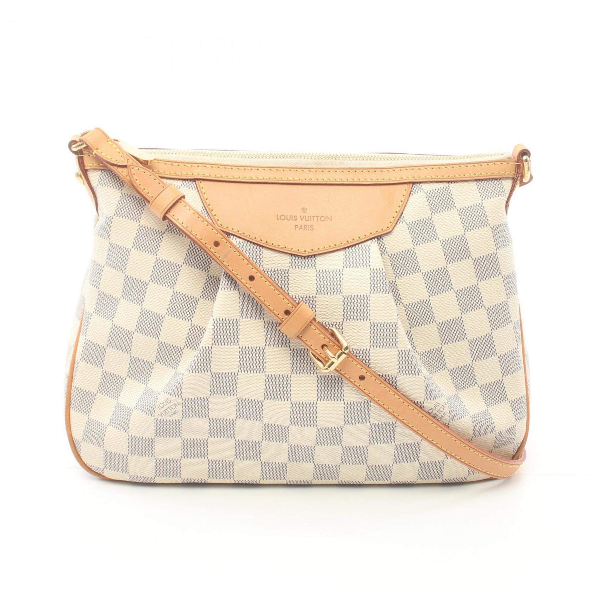 Louis Vuitton Siracusa PM Shoulder Bag Coated Canvas Leather Damier Azur Women's White N41113