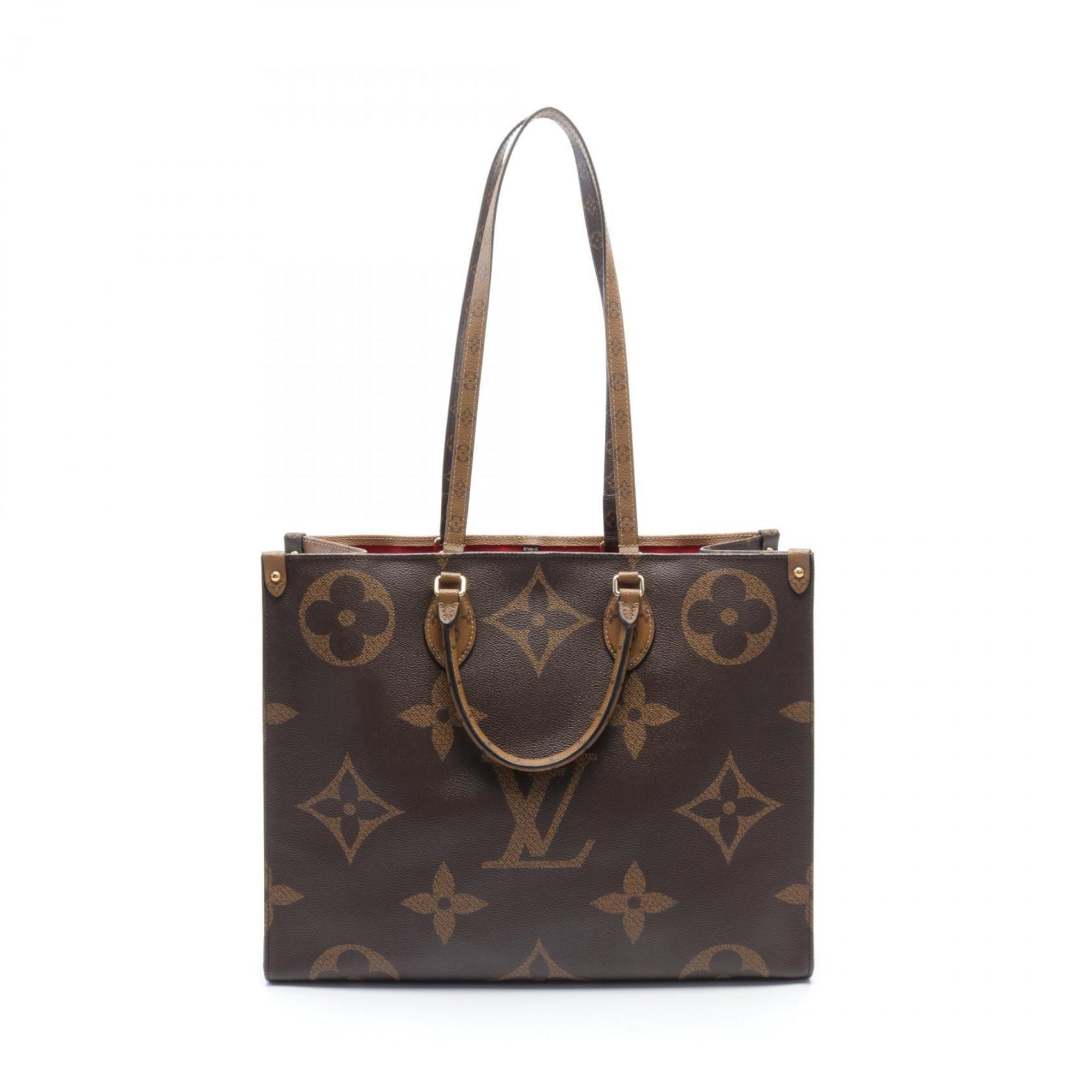 LOUIS VUITTON On the Go GM Tote Bag, Coated Canvas, Monogram Giant Reverse, Women's, Brown, Beige, M44576